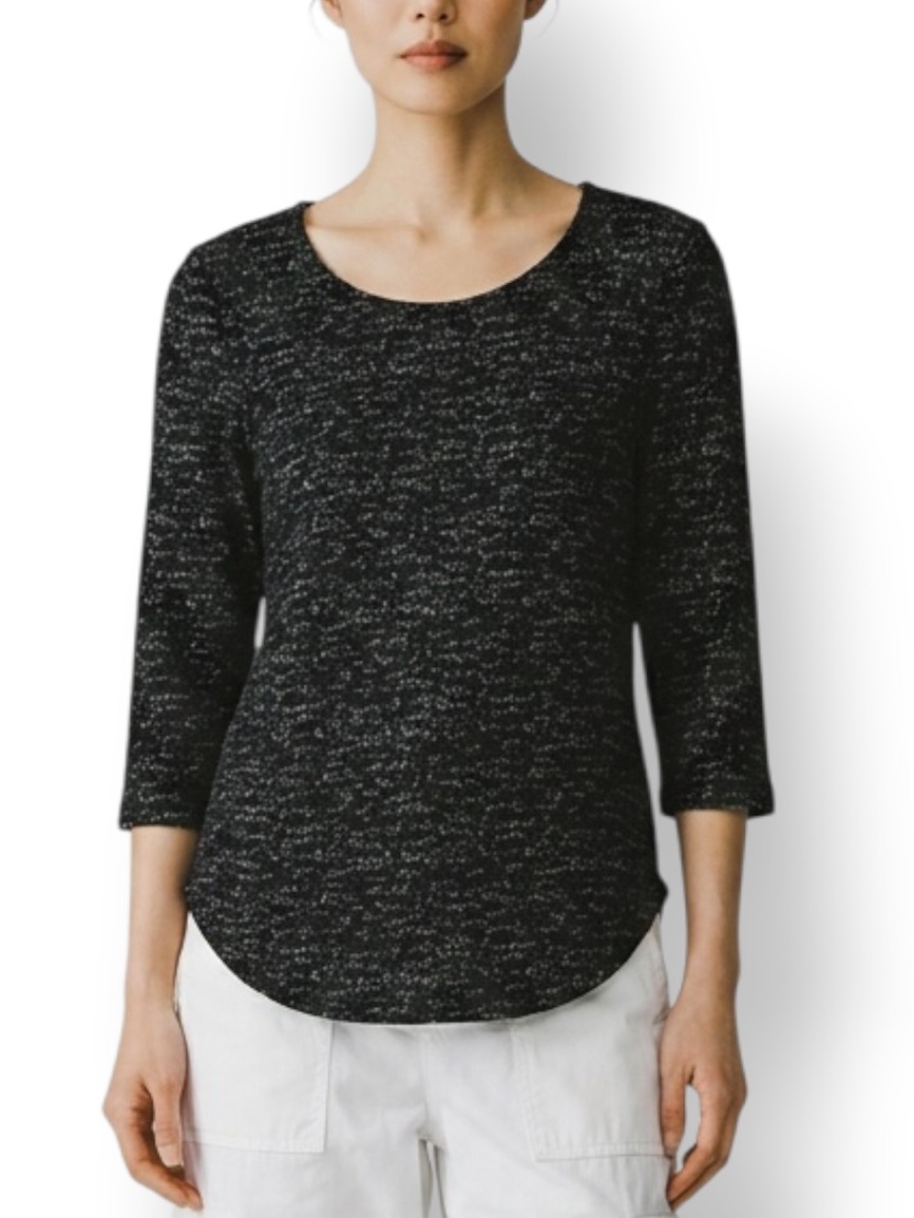 4/$20 W5 Black Gray Marled Knit 3/4 Sleeve Top Made in USA Size S